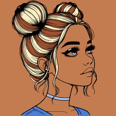 realistic girl with buns on the top of her head