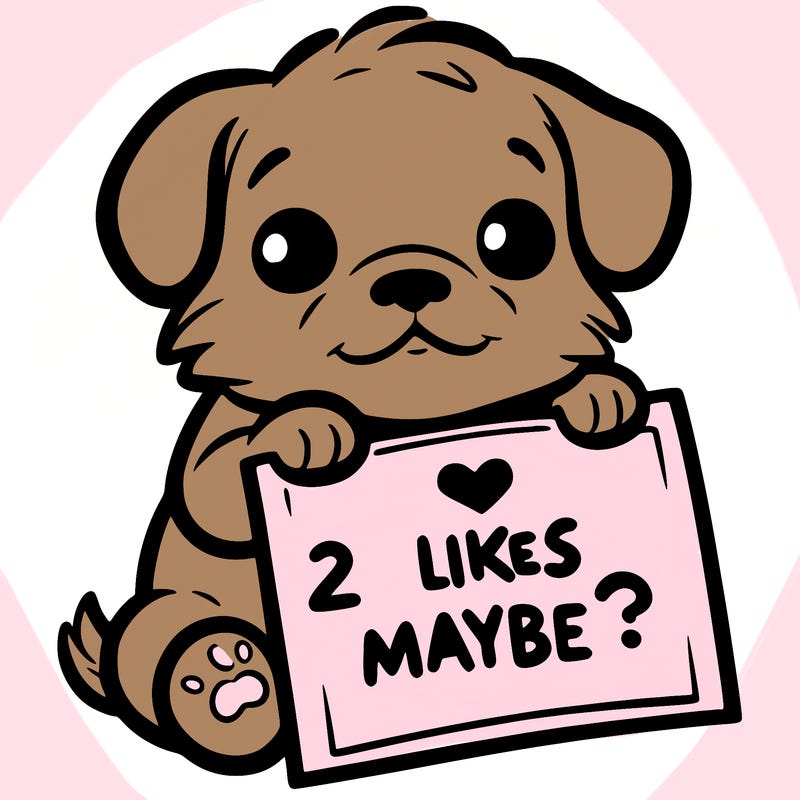 a puppy holding a sign that says 2 likes maybe?