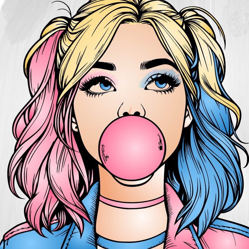 realististic girl blowing bubble -gum
