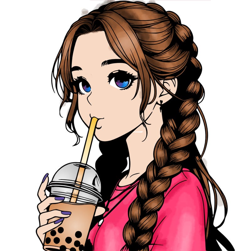 realistic girl with braided hair drinking boba