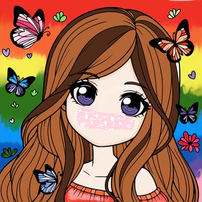 realistic girl with butterflies around her