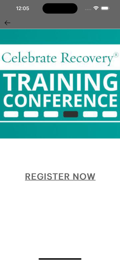 Celebrate Recovery training conference registration screen