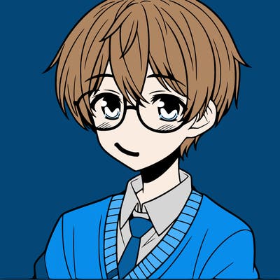 anime boy with short flat hair and glasses