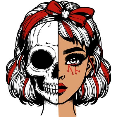 realistic girl with half skull mask