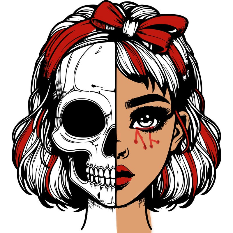realistic girl with half skull mask