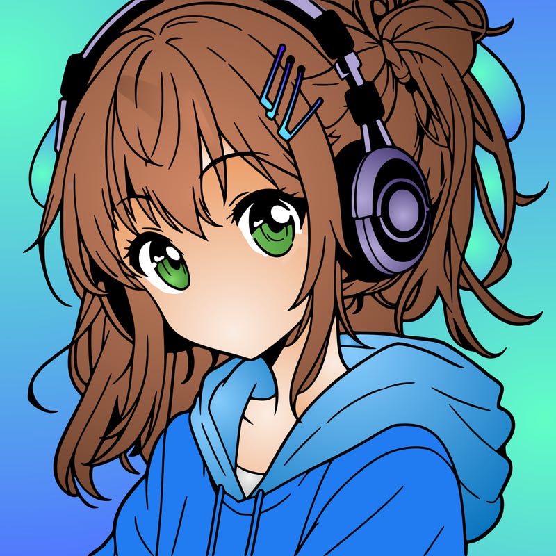 anime girl with headphones