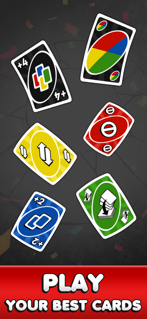 FLIP! Card Party with Friends - Colorful action cards including Draw Four and Reverse for the FLIP Card Party game