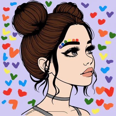 realistic girl with buns on the top of her head