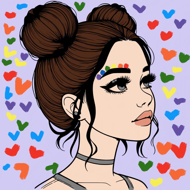 realistic girl with buns on the top of her head