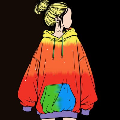 realistic girl with a oversized sweatshirt on and a bun