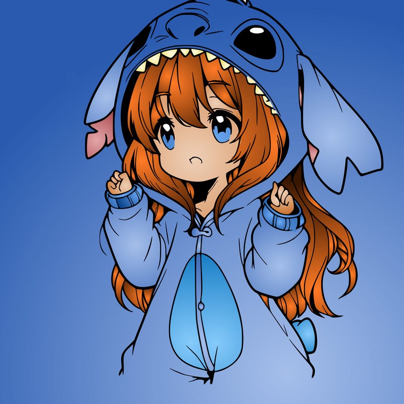 anime girl in a stitch onsie