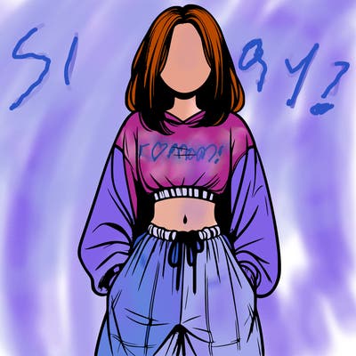realistic girl faceless with baggy pants and a crop top