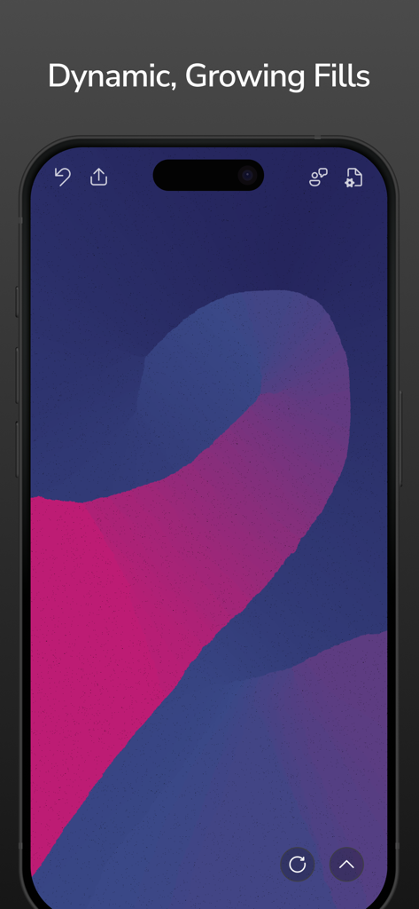 Smartphone screen showing a colorful abstract wave pattern created with dynamic growing fills in Flowpaper