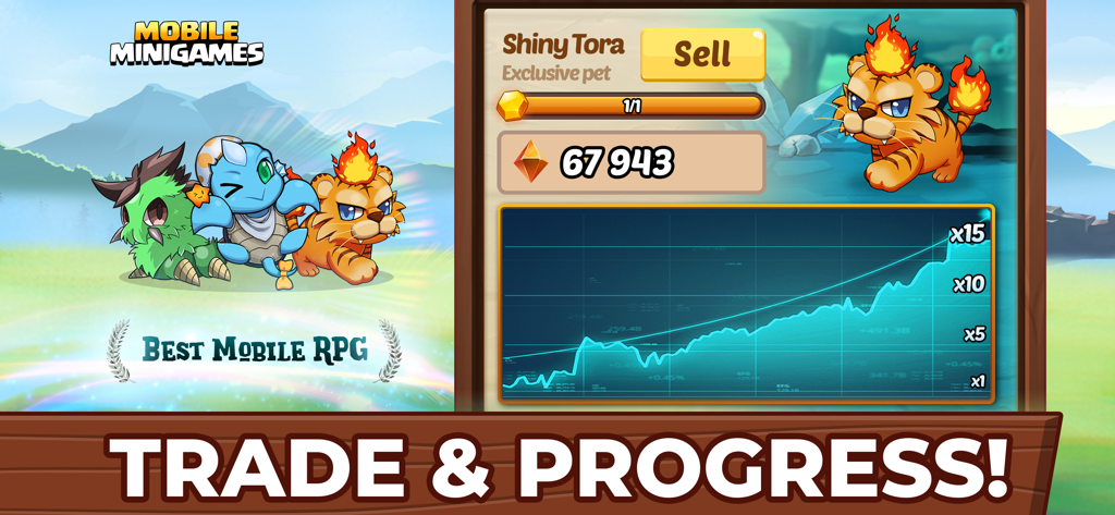 Athene AI Heroes game interface showing an exclusive pet trading screen with a value growth chart and characters