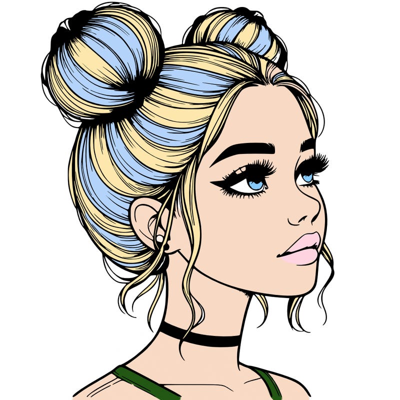 realistic girl with buns on the top of her head