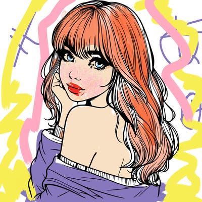 realistic girl with bangs looking over her shoulder