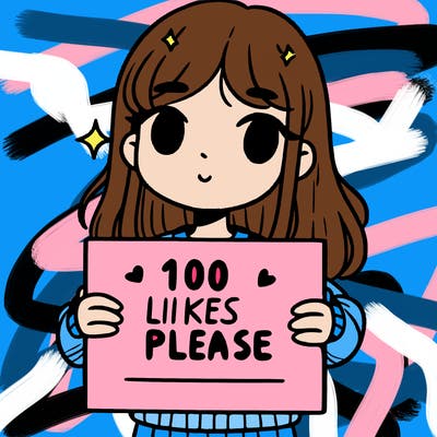 a girl holding up a sign saying 100 likes please