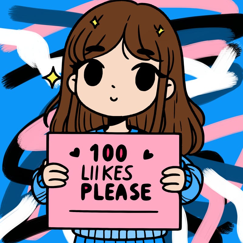 a girl holding up a sign saying 100 likes please