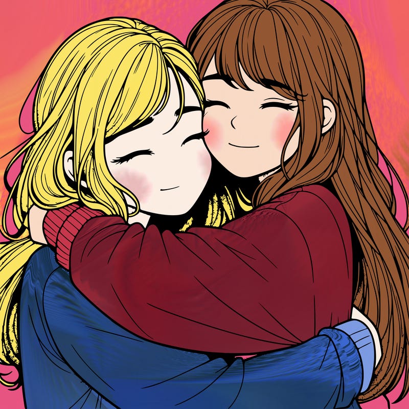 realistic two girls hugging
