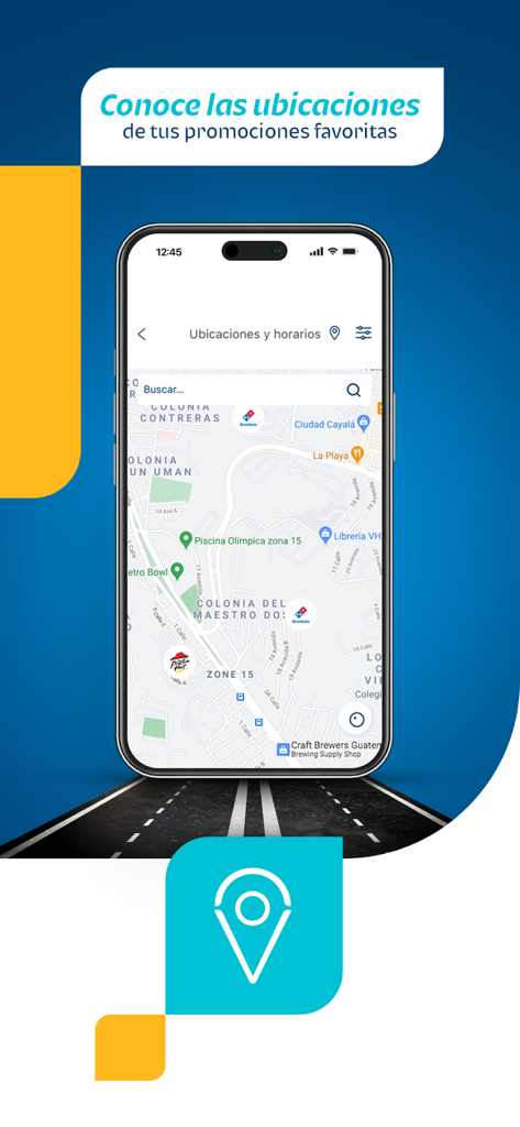 Club Bi - Mapa que muestra ubicaciones cercanas para canjear recompensas en la aplicación móvil Club Bi