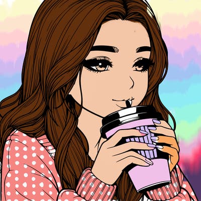 realistic girl drinking coffee