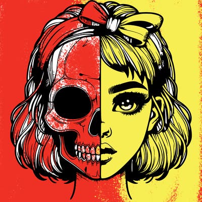 realistic girl with half skull mask