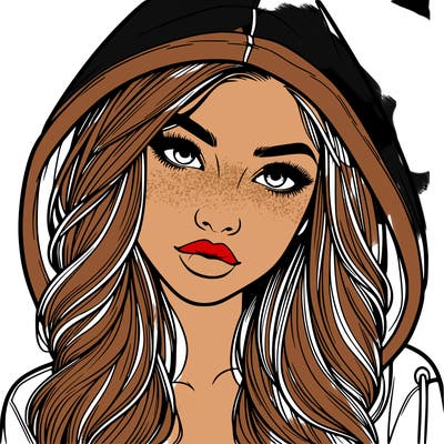 realistic beautiful girl with a hood on