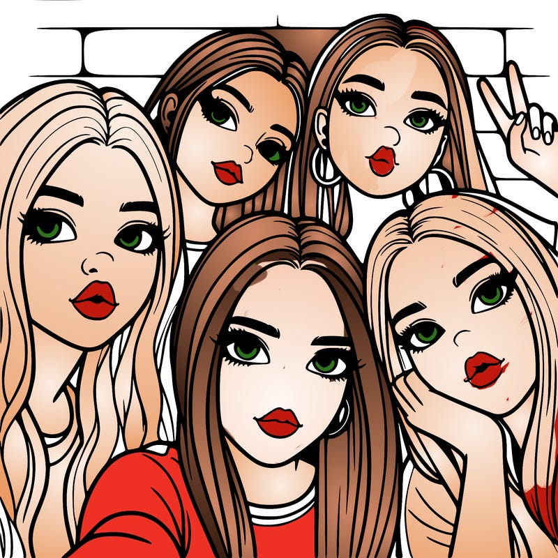 group of teen girls friends y2k up close in a selfie