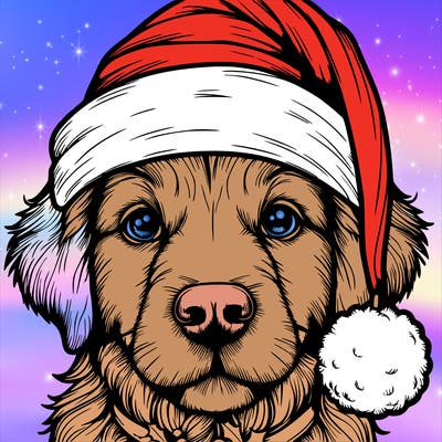 realistic dog with a christmas hat