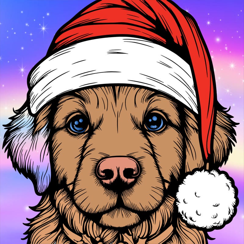realistic dog with a christmas hat