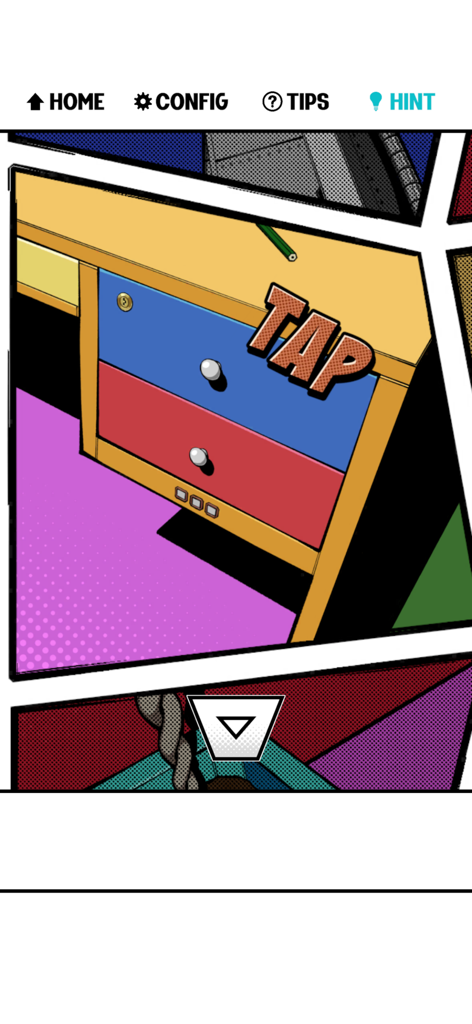 Panel Room - Escape Game - - Comic style puzzle screen in Panel Room escape game showing desk drawers.