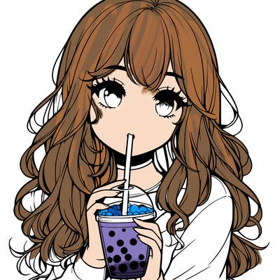 realistic girl drink a boba