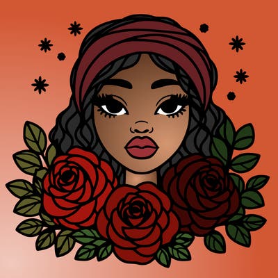 black woman portrait surrounded by roses