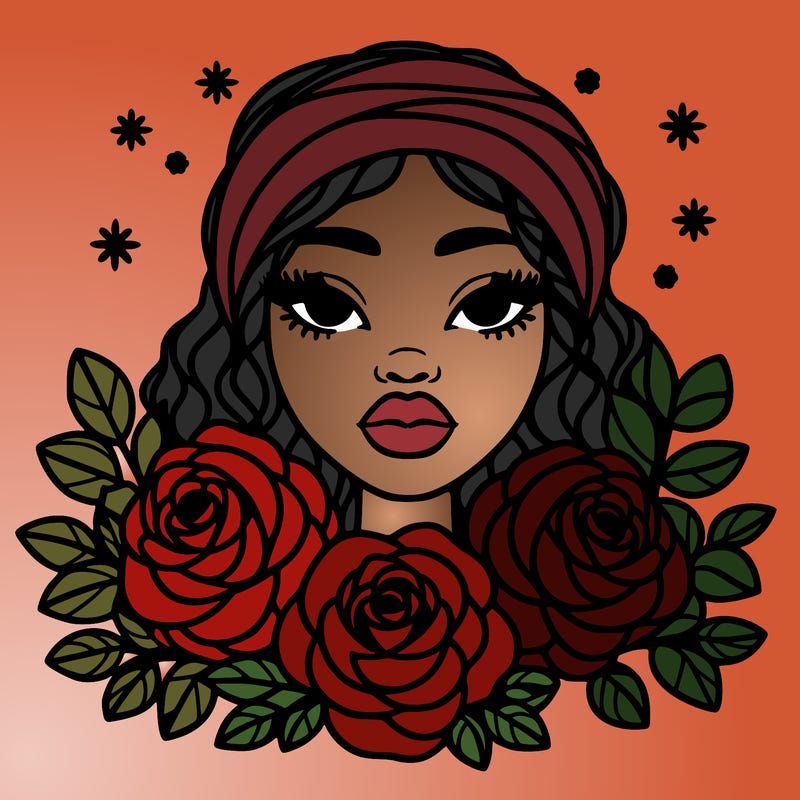 black woman portrait surrounded by roses
