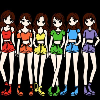 a group of girls wearing crop tops and shorts