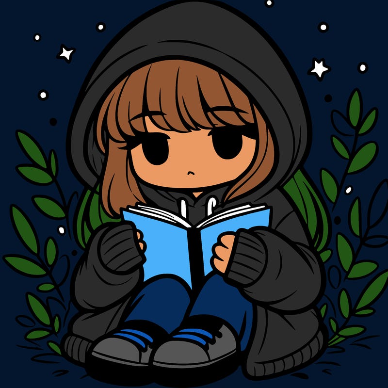 girl in oversized hoodie reading a book