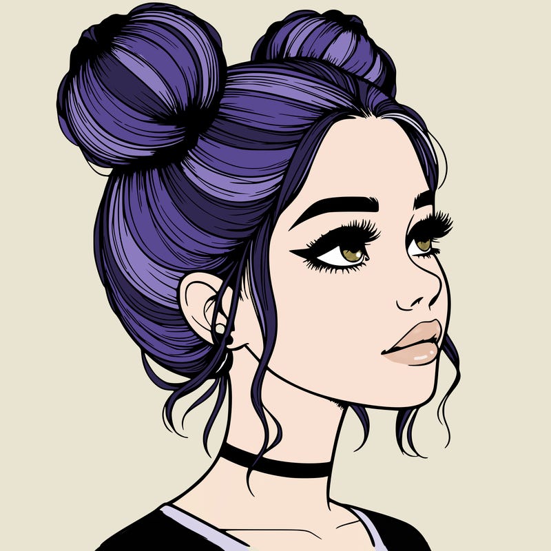 realistic girl with buns on the top of her head