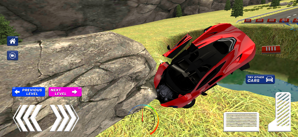 Car Crash Games: Car Accident - A red sports car crashing into a rock in a realistic physics simulation game