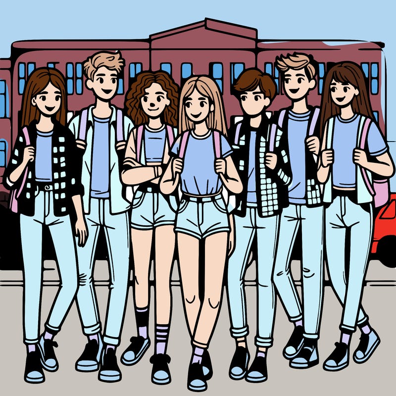 teen group just out of school going home together