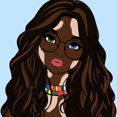 girl with long hair and freckles and glasses realistic