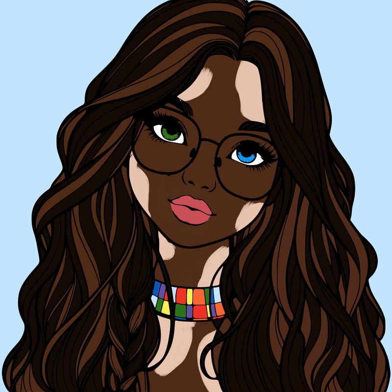 girl with long hair and freckles and glasses realistic