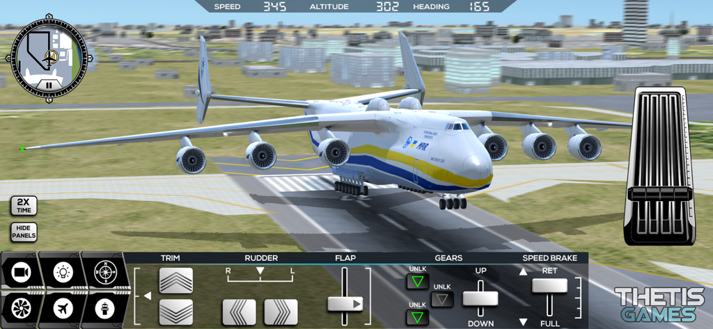 Flight Simulator FlyWings 2017 - Antonov cargo plane landing on a runway with detailed flight simulator controls and HUD