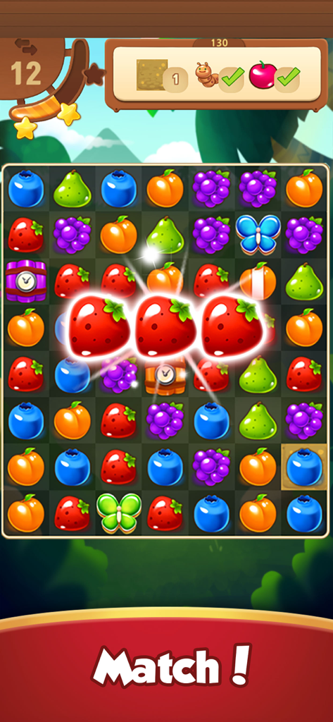 Fruits Master : Match 3 Puzzle - Fruits Master Match 3 Puzzle gameplay showing colorful fruit icons and a matching combo