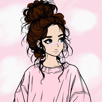 realistic girl with messy bun and oversized clothing