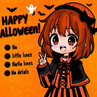 cute manga girl wearing a halloween outfit and saying happy halloween