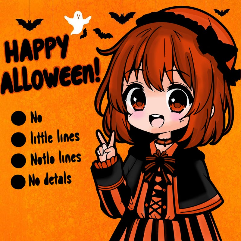 cute manga girl wearing a halloween outfit and saying happy halloween
