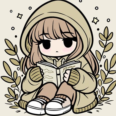 girl in oversized hoodie reading a book