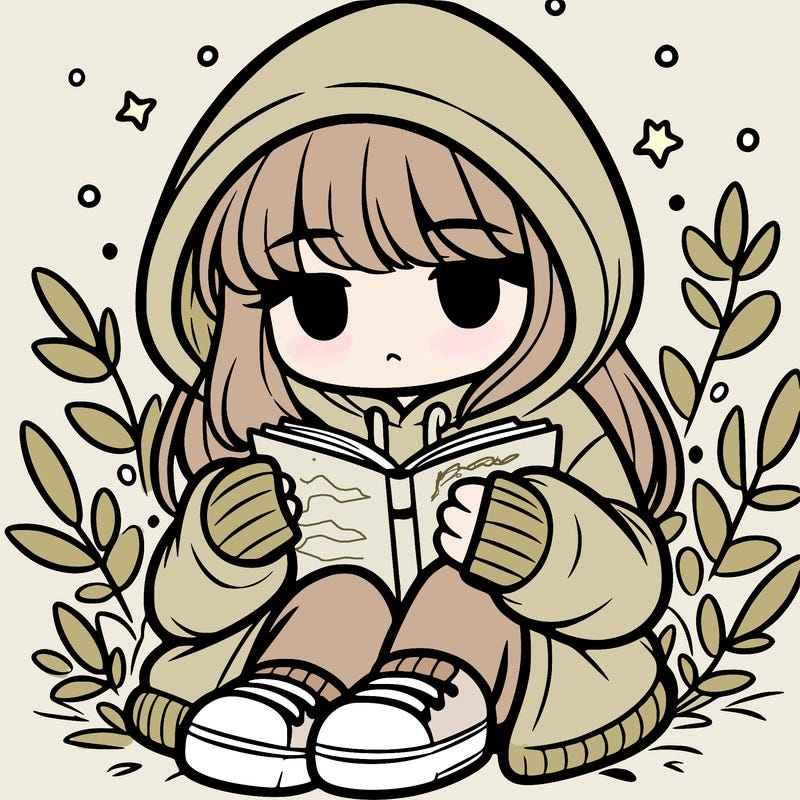 girl in oversized hoodie reading a book