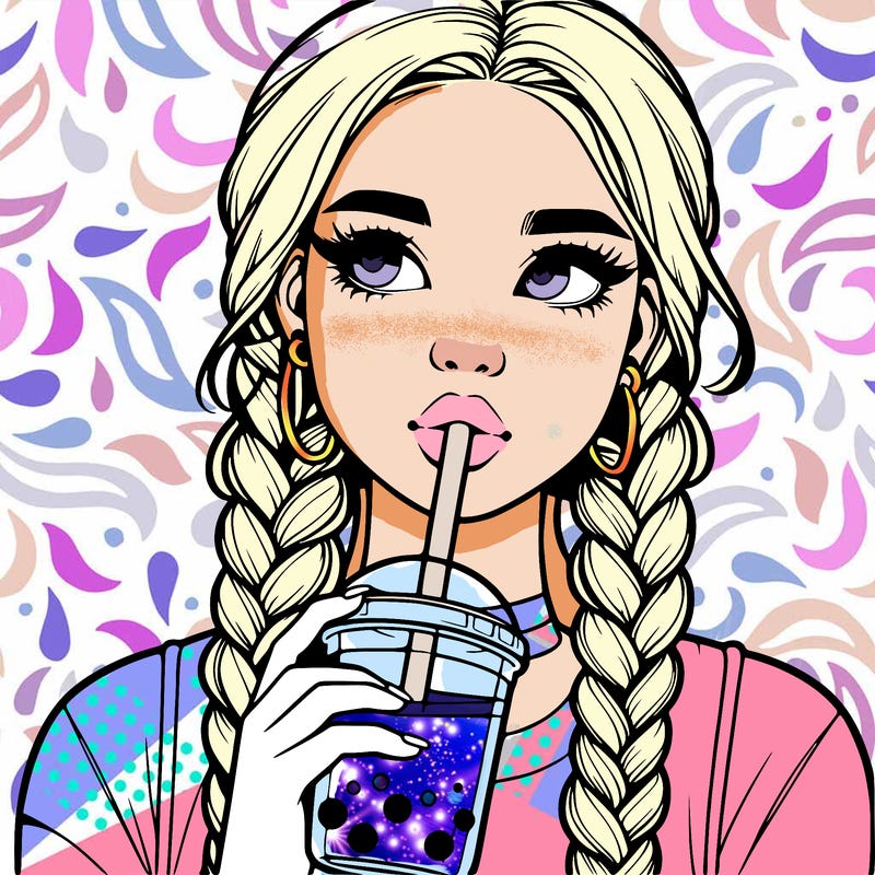 realistic girl with braided hair drinking boba