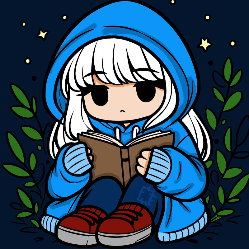 girl in oversized hoodie reading a book
